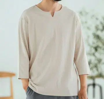 Linen Blend Fabric Keyneck T-shirt