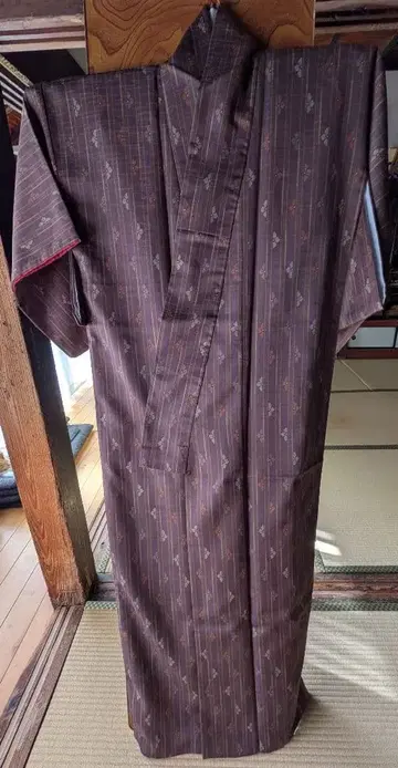 코몬 기모노 브라운 스트라이프