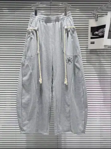 Y2K 와이드 실루엣 디자인 스웨트 팬츠 로프 벨트 그런지