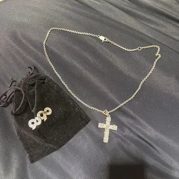 9090 실버 십자가 목걸이 파우치 포함