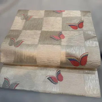 나고야 오비 나비 자수 크림색