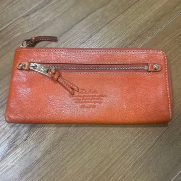 오렌지 가죽 장지갑 외부 지퍼 포함