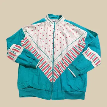 80s 90s 구제 의류 컬러풀 코튼 자켓 블루종 M