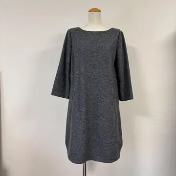 그레이 7부 소매 원피스 포켓 부착