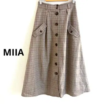MIIA 체크 버튼 플레어 스커트 귀여운 깔끔한 오피스 미아
