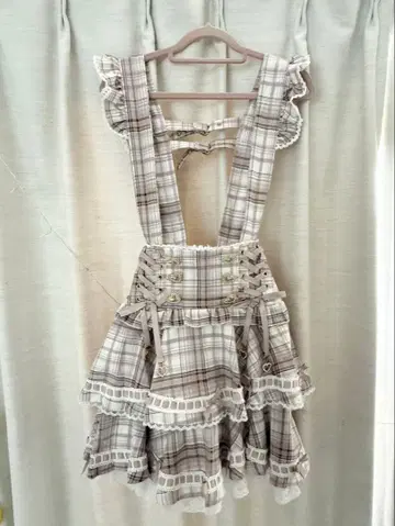 LIZLISA 사다리 리본 체크 티어드 치마바지