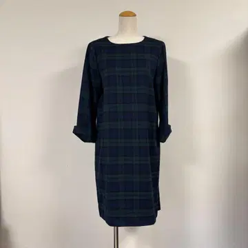 체크 무늬 7부 소매 원피스