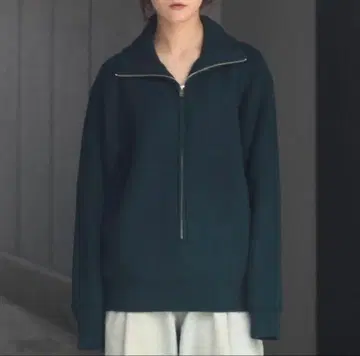 yoke 3/4 Front Zip Highneck Rib Sweater