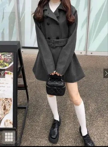 벨트 포함 스탠드 칼라 미들 기장 코트 GRL ze836 차콜 M