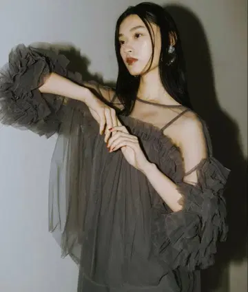 ANDRESD 데코라티브 튤 상의 차콜 그레이