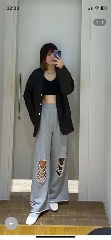 인기 지나시스 그레이 스웨트 팬츠