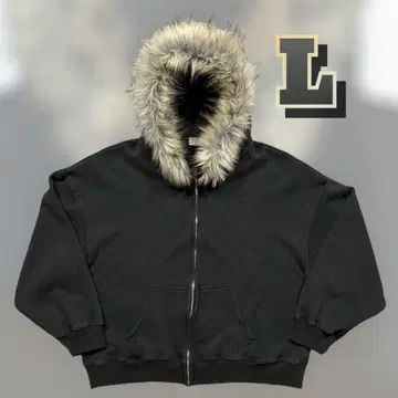 L 퍼 후드 집업 후드티 블랙 y2k 해외 스트릿 스케이터