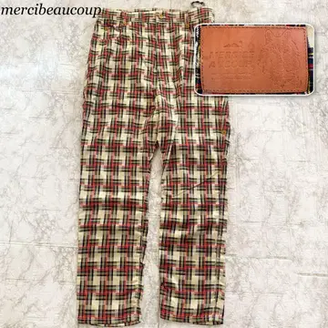메르시보크 팬츠 사루엘 체크 가죽 올 패턴 사이즈 3 블록 절개