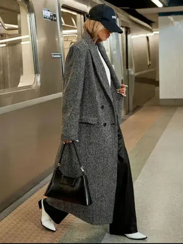 그레이 더블 브레스트 두꺼운 원단 롱 코트 XXXL 미사용 새상품