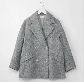 플라스테 트위드 하프 코트 더블 브레스트 L 그레이