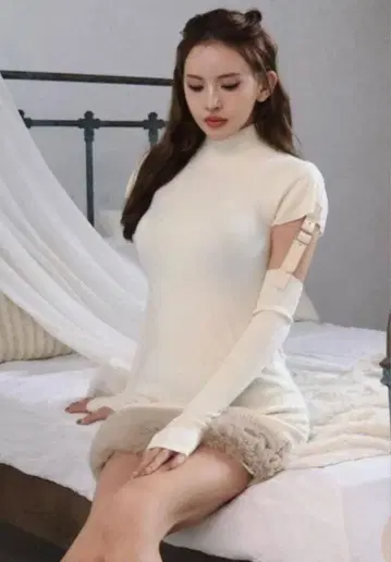 Randy Belted fur knit dress