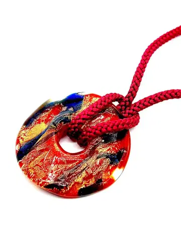 [ 이탈리아제 ] 골드 레드 베네치안 유리 롱 목걸이 65cm 금 빨간색