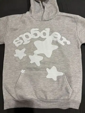 sp5der 그레이 별 패턴 후드 부착 후드티