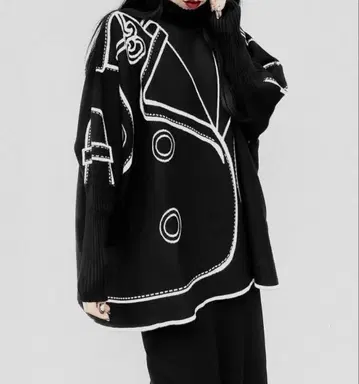 새상품 LVEU. 라브유 자켓 디자인 돌먼 니트 속임수 그림 니트