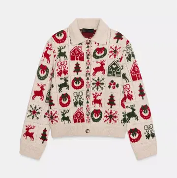 ZARA 니트 자카드 크리스마스 자켓 자라