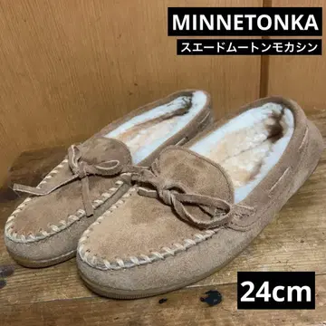 MINNETONKA 스웨이드 무스탕 모카신 24cm 카멜색