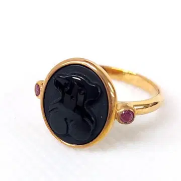 TOUS 오닉스 루비 곰 반지 SV925 PG 카메에 반지 13호