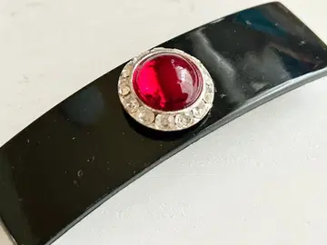 미사용 프랑스제 블랙 x 레드 큐빅 헤어 머리핀