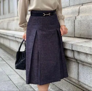 M-PREMIER 트위드 하운드투스 체크 패턴 스커트