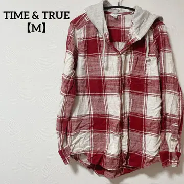 새상품급 TIME & TRUE 후드 부착 체크 셔츠 [ M ]