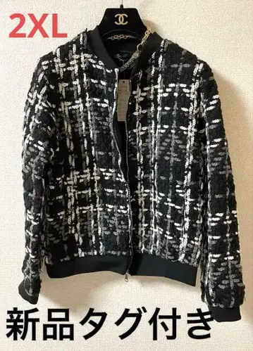 노카라 자켓 2XL 블랙 계열 체크 무늬 블루종 택 포함 새상품