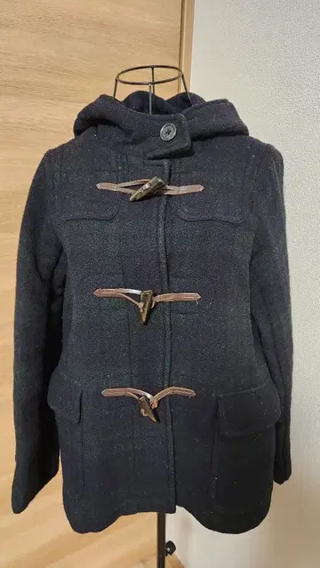 저널 스탠다드 블랙워치 패턴 더플 코트 후드 부착