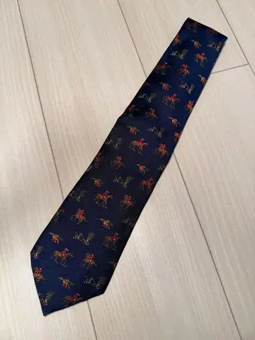 랄프 로렌 네이비 말과 사람 패턴 실크 넥타이