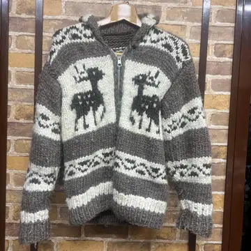 사슴 패턴 니트 가디건 지퍼