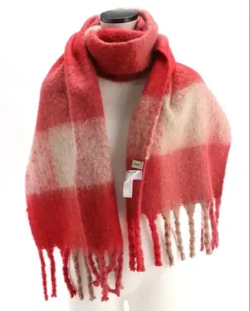 [ 새상품 ] 사만사 모스모스 부클 체크 스톨 빨간색