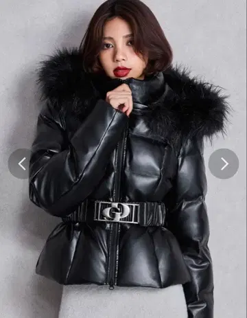 [ GYDA ] GD 벨트 인조 가죽 숏 다운 코트