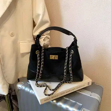 블랙 핸드백 중형 스웨이드