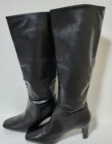 RANDA 롱 부츠 블랙 와이드 힐 스퀘어토 M 사이즈