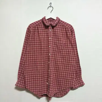[ PINK HOUSE ] 핑크하우스 (L) 체크 무늬 셔츠 프릴 빨간색