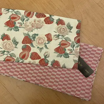 오리비토 딸기와 장미 꽃무늬 반폭 오비