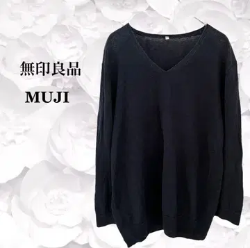 무인양품 니트 스웨터 L 사이즈 네이비 린넨 V넥 얇은 소재