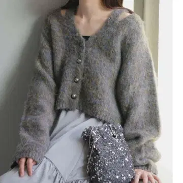 Kastane 컷 아웃 멜란지 니트 가디건 그레이