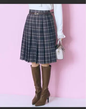 체크 무늬 플리츠 스커트 (브라운 계열)