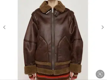 브라운 가죽 코트 보아 카라 부착