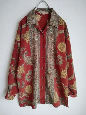 스카프 패턴 셔츠 에스닉 빈티지 빈티지 홍차 셔츠