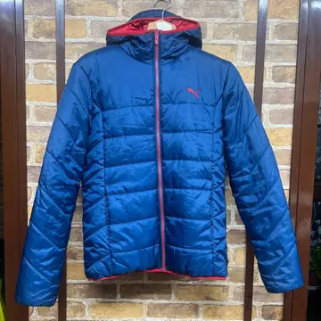 PUMA 후드 부착 패딩 자켓 네이비/레드