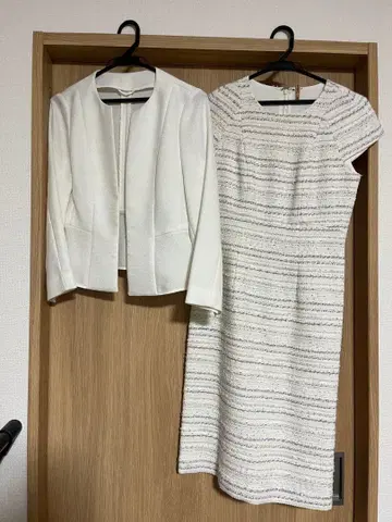 ANAYI 화이트 트위드 원피스 수트 자켓 세트