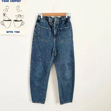 자라/ZARA 하이웨스트 데님 팬츠 허리밴딩 캐주얼