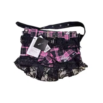 새상품 h.naoto H.jelly 핑크 체크 웨스트 파우치 벨트