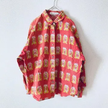 올 패턴 셔츠 오버 사이즈 개성있는 빅 루즈 창문 패턴 구제 의류