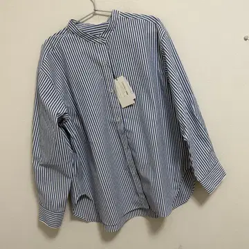 [ 자외선 차단 간편한 관리 ] 볼륨 슬리브 스트라이프 밴드 카라 셔츠